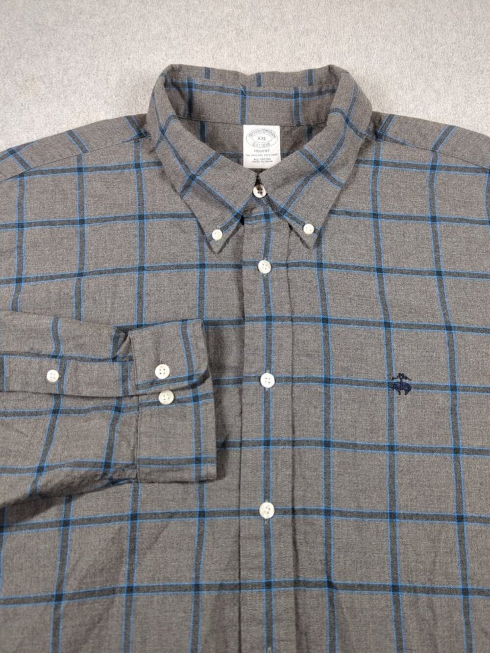 Brooks Brothers Regent Shirt Mens 2XL Gray Long Sleeve Flannel Button Down Logo